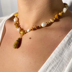 Citrine Baroque Pearl Necklace: Multi-Gemstone Boho Statement Jewelry