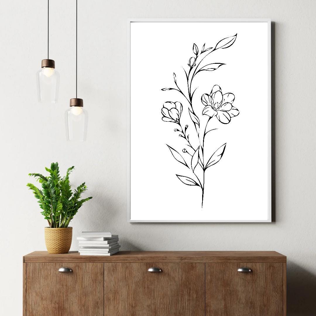Minimalist Floral Line Art Printable | Black and White Botanical Wall ...