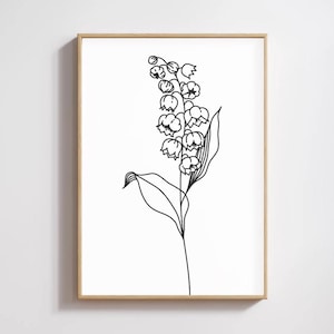 Lily of the Valley Line Art, Digital Download, Flower Outline, Floral Clipart, Botanical Print, Tattoo Design, May Birth Flower