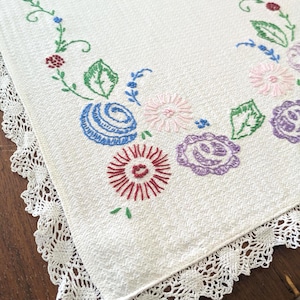 Vintage Handmade Embroidered Floral Table Runner