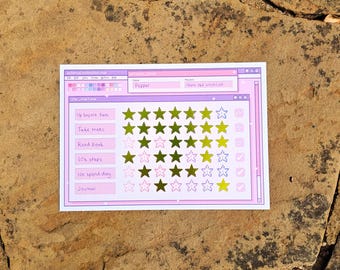 Adult Weekly Star Chart,  Sticker Habit Tracker Printable, Y2K Retro Computer Design