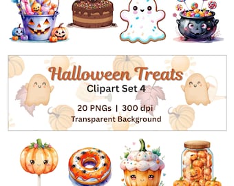 Halloween Treats Clipart PNG, bonbons fantasmagoriques et cupcakes, biscuits fantômes et bonbons à la citrouille, des bonbons ou un sort pour l'école d'artisanat et la décoration d'intérieur