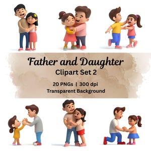 Vater und Tochter Clipart 3D Papa Art, Vatertag PNG, bedruckbares Papa und Tochter Geschenk für Papa Clipart, Vater Baby Mädchen Familie Liebe