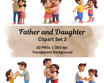 Father and Daughter Clipart 3D Dad Art, Father’s Day PNG, Printable Dad and Daughter Gift for Dad Clipart, Father Baby Girl Family Love