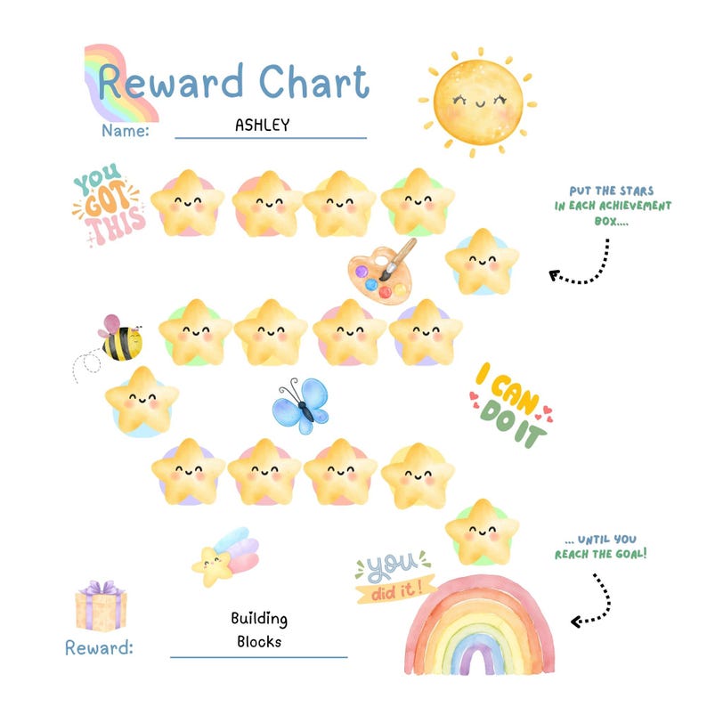 Rainbow Reward Chart for Kids, Printable Chore and Behavior Tracker ...