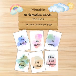 Affirmationskarten für Kinder Printable Positive Affirmation Zitate für Kinder Motivationskarten Aquarell Achtsamkeit Klassenzimmer Wanddekoration
