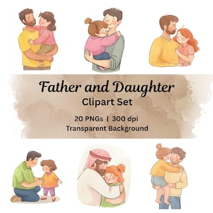 Vater und Tochter Clipart, Aquarell Dad Umarmung Kunst, Vatertag PNG, druckbares Geschenk für Papa und Tochter für Papa Clipart, Daddy und Baby Girl