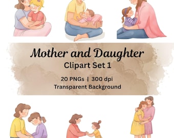 Mother Daughter Watercolor Clipart Set: Family Illustration (Digital Download PNG)