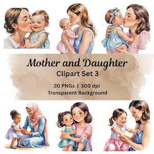 Mother and Daughter Clipart Set Printable Digital Download PNG Family Illustration Mom and Daughter PNG Instant Download Scrapbook Planner