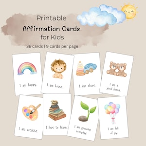 Printable Affirmation Cards for Kids Positive Affirmation Cards for Children Watercolor Motivational Quotes Mindfulness Classroom Home Decor