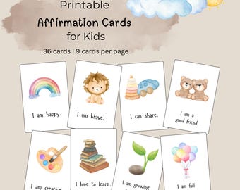 Affirmationskarten für Kinder: Aquarell Positive Zitate, Klassenzimmer Dekor (PDF)