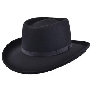 Crushable Wool Felt Gambler Hat Black – Durable, Packable, Classic Western Style