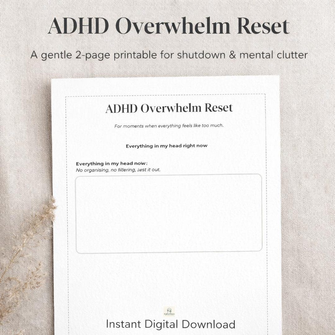 ADHD Overwhelm Reset Printable – 2 Page Calm Planner for Shutdown ...