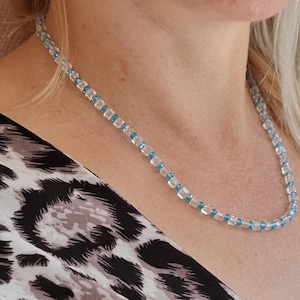 Aqua Handmade Glass Bead Necklace in Turquoise, 40 cm, Delicate Necklace, Summer Jewelry, Gift Idea, Crystal Harmony