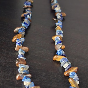 Warrior’s Sky Men’s Necklace – Gemstone Necklace with Tiger’s Eye & Lapis Lazuli, approx. 60 cm, Handmade Men’s Jewelry, Gift for Him