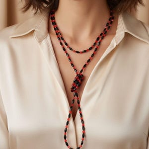 Elegante Glasperlenkette in Rubinrot & Schwarz – Handgemacht, Statement-Look, Unikat – Rubintraum