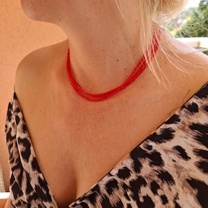 Ruby Dream – Handmade Red Glass Bead Necklace, 40/50/60 cm, Minimalist Boho Jewelry