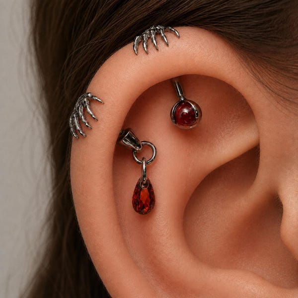 Devil Claw Helix Earring, F136 Titanium 16G Cartilage Stud, Internally Threaded Gothic Piercing, Halloween Ear Jewelry