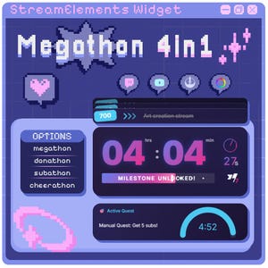 Megathon 4-in-1 StreamElements Widget | Subathon, Donathon, Cheerathon, Twitch Timer & Tornister | Twitch Widget Overlay mit Farbverlauf