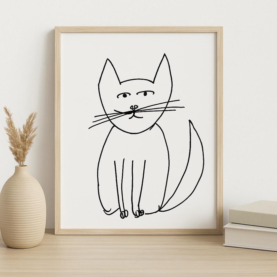 Minimalist Cat Line Art Print – Hand-drawn Wall Art - Etsy