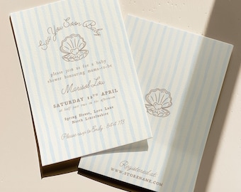 Sea You Soon Baby Shower Invitation - Editable Gender Neutral Invite - Coastal Themed Hand Drawn Style - Canva Template Download