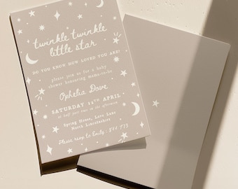 Twinkle Twinkle Baby Shower Invitation - Whimsical And Coquette Starry Invite - Trendy Hand Drawn Style - Editable Canva Template Download
