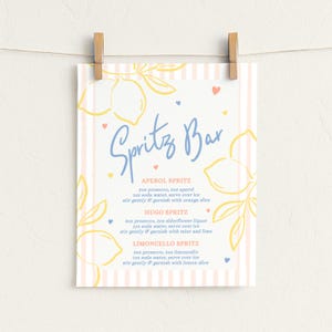 Spritz Bar Sign Template - Editable Lemons Cocktail Bar - Italian Themed Hand Drawn Style  - Editable Canva Download