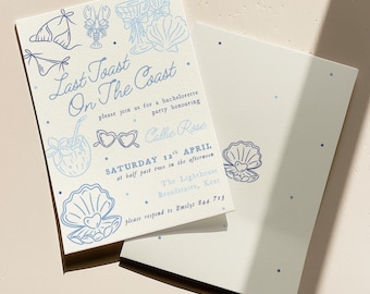 Last Toast On The Coast Bachelorette Invitation - Editable Coastal Bridal Shower - Hen Party - Hand Drawn Style - Canva Template Download
