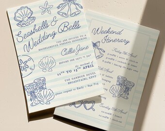 Seashells & Wedding Bells Bachelorette Invitation - Editable Coastal Bridal Shower - Hen Party - Hand Drawn Style - Canva Template Download