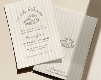 A Baby Is Brewing Baby Shower Invitation - Editable Gender Neutral Party Invite - Coffee Themed Hand Drawn Style - Canva Template Download