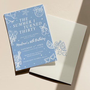 The Summer I Turned Thirty Birthday Party Invitation -  Beach Party Theme - Trendy Handrawn Style Invite - Editable Canva Template Download
