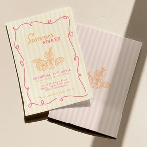 Summer Soirée Invitation -  Elegant Drinks Party Invite - Summery Birthday Dinner - Hand Drawn Style - Editable Canva Template Download