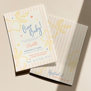 Ciao Baby! Baby Shower Invitation - Editable Lemons Invite - Italian Themed Hand Drawn Style - Canva Template Download