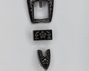 Hebilla para sombrero de 9,5 mm (3/8"), diseño floral, color gris metalizado