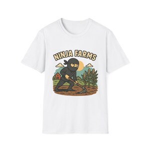 T-shirt souple unisexe Ninja Farm, t-shirt ninja drôle, chemise de guerrier mignon, cadeau pour amoureux de l'agriculture, haut de dessin animé de fermier