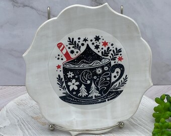 Handmade Ceramic Christmas Snack Plate, Santa Cookie Plate, Holiday Pottery Gift