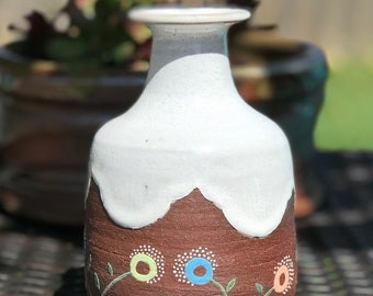 Handmade Floral Bottle Vase-Ceramics and Pottery Vase-Hand Decorated Patterned Vase-Patterned Vase--Flower Vase-OOAK Vase