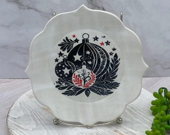Handmade Ceramic Christmas Snack Plate, Santa Cookie Plate, Holiday Pottery Gift
