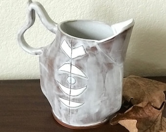 Handmade Ceramic Pitcher: Mid-Century Modern Patterned Slab Design