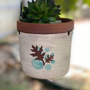Ceramic Hanging Planter, Medium ceramic planter, Indoor planter, Leaf Pattern Planter,  Stoneware Planter