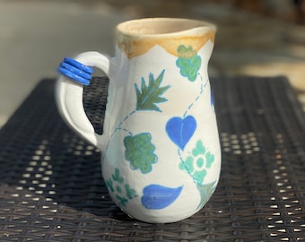 Ceramic Pitcher-Ceramics and Pottery Pitcher-Retro Pitcher-Leaf and Bird Pitcher-Water Pitcher-Juice Pitcher