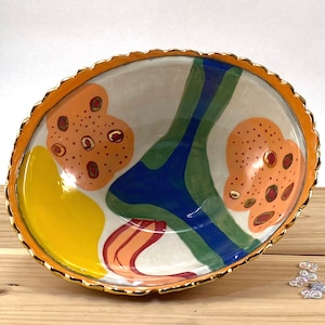 Handmade Multi Colored Modern Pattern Serving Bowl, Handmade Serving Bowl, Large Ceramic Serving Bowl, Handmade Dinnerware