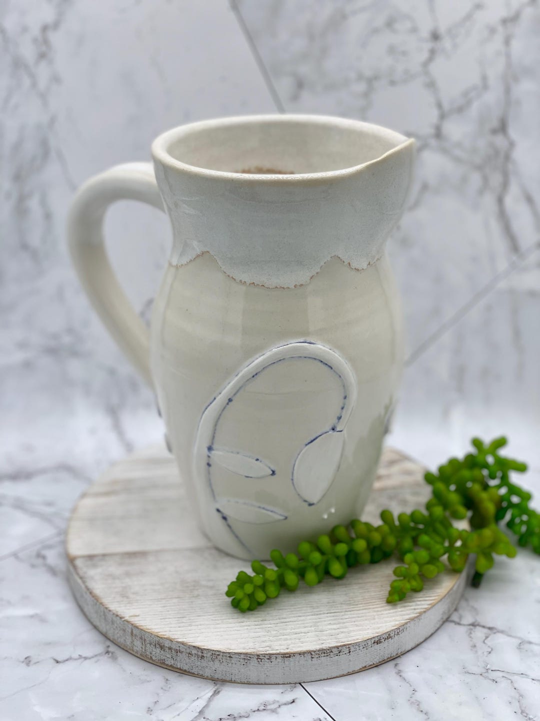 Sprigged Handmade Ceramic Floral Pitcher: Sprigged Pottery, Dinner Service - Etsy