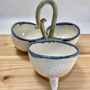 Ceramic Condiment Caddy: Triple Bowl Set With Handmade Spoons - Etsy