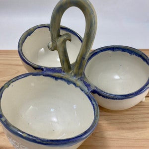 Ceramic Condiment Caddy: Triple Bowl Set With Handmade Spoons - Etsy