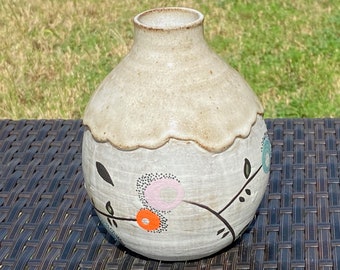 Handmade Floral Bottle Bud Vase-Ceramics and Pottery Vase-Hand Decorated Patterned Vase-Patterned Vase--Flower Vase-OOAK Vase