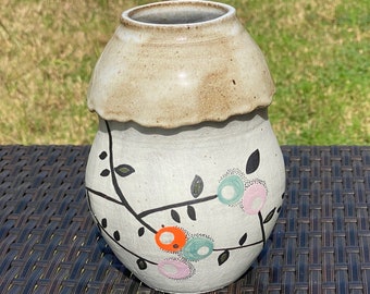 Handmade Floral Bottle Vase-Ceramics and Pottery Vase-Hand Decorated Patterned Vase-Patterned Vase--Flower Vase-OOAK Vase