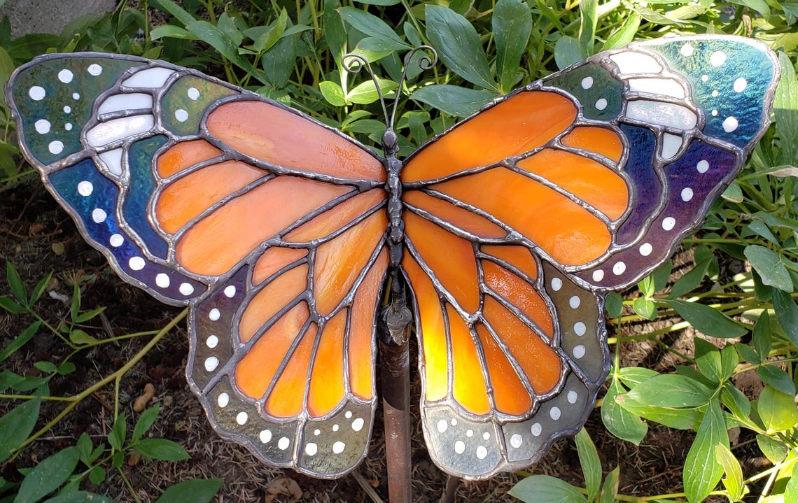 Staked Pattern Monarch Butterfly Stained Glass Garden Stake Pattern - Downloadable PDF ...