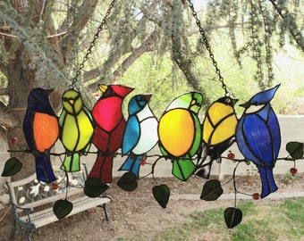 Birds on a Wire - Stained glass pattern. Downloadable PDF Pattern - this is a pattern only, not a finished piece.