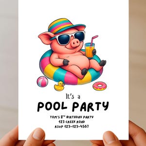 Invitation fête de la piscine cochon